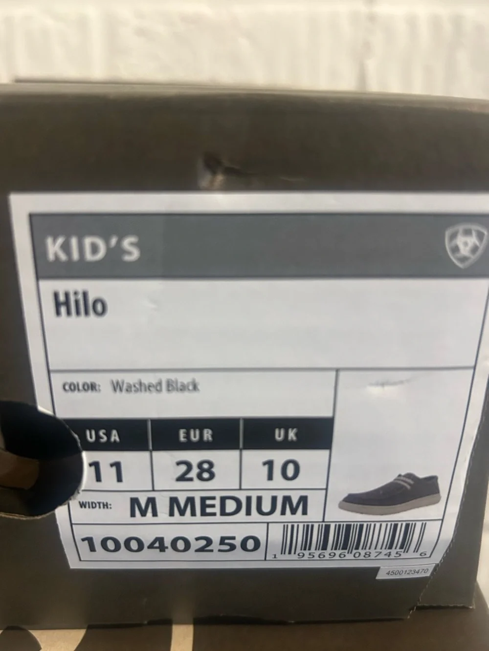Ariat Kids Canvas Slip On Hilo Casual Shoe in Washed Black Color(Grey)